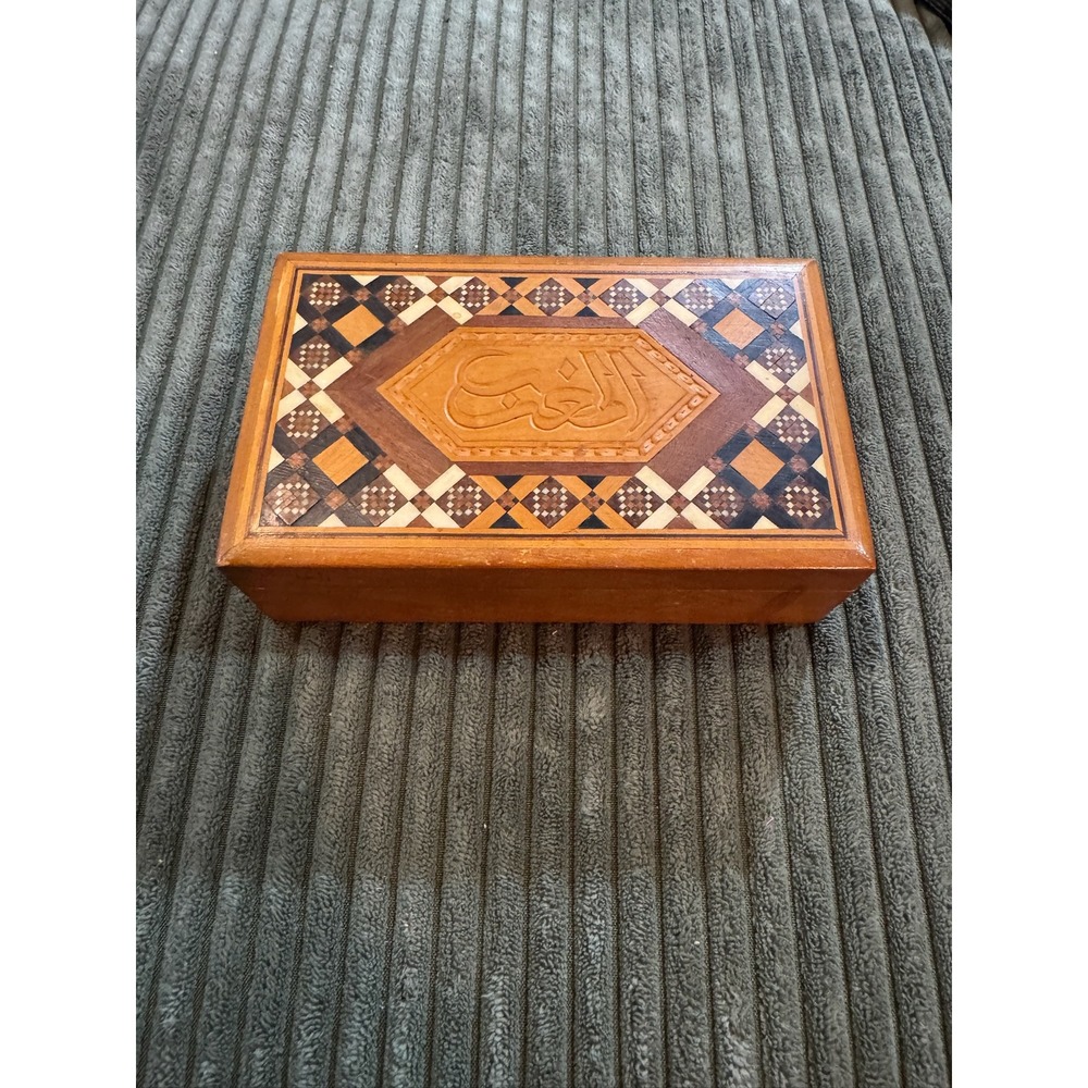 Vintage Wooden Decorative Box Arabic Inlay Wood‎ Keepsake Jewelry Trinket